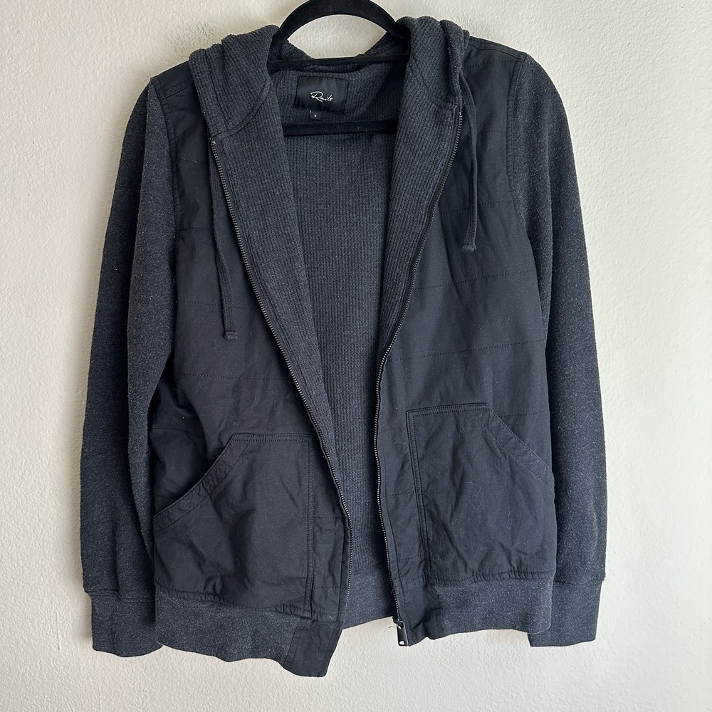 Rails Merle Hoodie Mens Small Faded Black Mixed Media Quilted‎ Full Zip Jacket